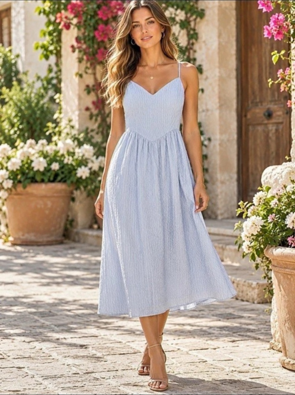 ASTR The Label Textured Sleeveless Sweetheart neckline Midi Dress Blue Size Smal